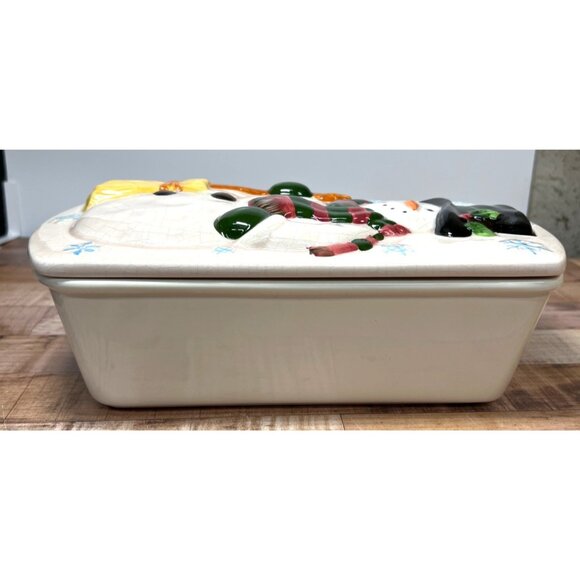 Ceramic Snowman Loaf Pan With Lid Winter Holiday Design New Debco - Picture 3 of 8